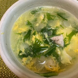 水菜の鶏ガラたまごスープ